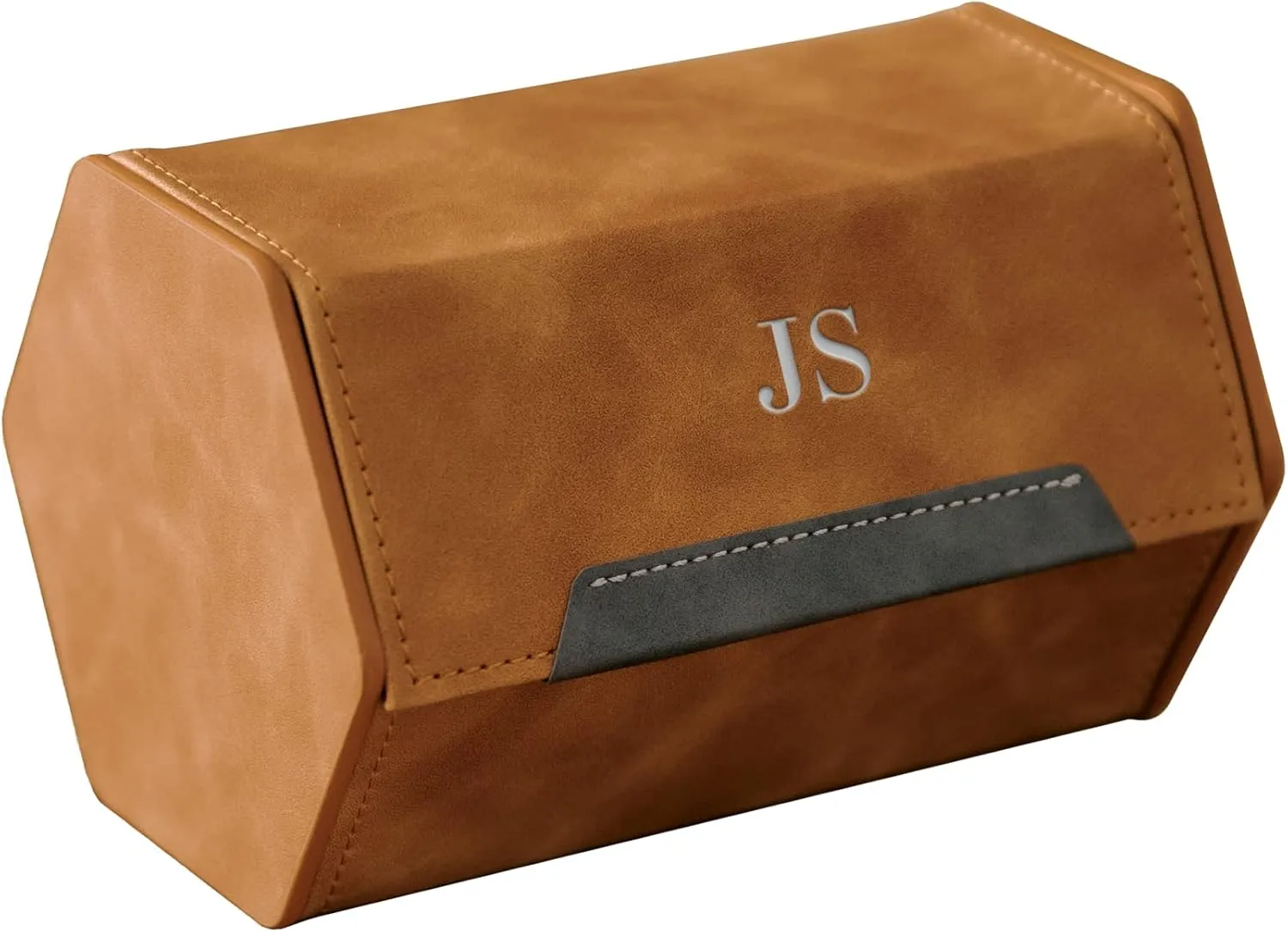 Leather - Pillow Fits Any Watch Removable Internal Storage Stand for Watch Bands & Apple Charger CASE ELEGANCE Monogrammed 2-Slot Watch Roll Protective Travel Case - Premium Watch Organizer physical dedicate with Vegan 