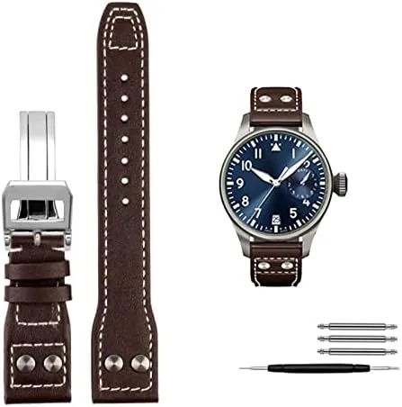Leather Rivets Watchband for IWC Big consideration envision Pilot Spitfire Cowhide Folding Buckle Watch Men Strap 21mm 22mm Genuine 