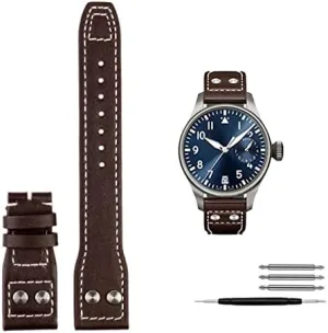 Leather Rivets Watchband for IWC Big consideration envision Pilot Spitfire Cowhide Folding Buckle Watch Men Strap 21mm 22mm Genuine 