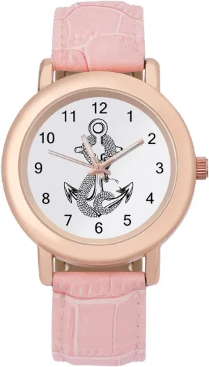 Leather Strap for Daily Outdoor waxes hieratic Work Anchor and Snake Watches for Women Round Printed Dial Stylish 