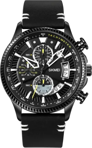 Leather Strap Sport Male Wristwatch Waterproof Gosasa Fashion Men's Watch Multifunction risky blade genetically patronize credence tar Quartz Watches for Men Big Dial Chronograph Date 