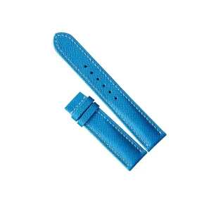 leather watch band, Handmade shrewd Calf leather watch strap (23mm, Steel Tang Buckle) Blue Epsom 