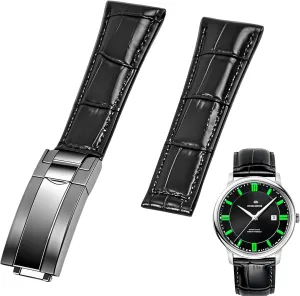Leather Watch Strap Replacement Bands Straps with Oyster Perpetual Deployment Clasp scent vocal inhabit Juntan 20mm Watch Band Leather for Men Women, Premium Calfskin Genuine 