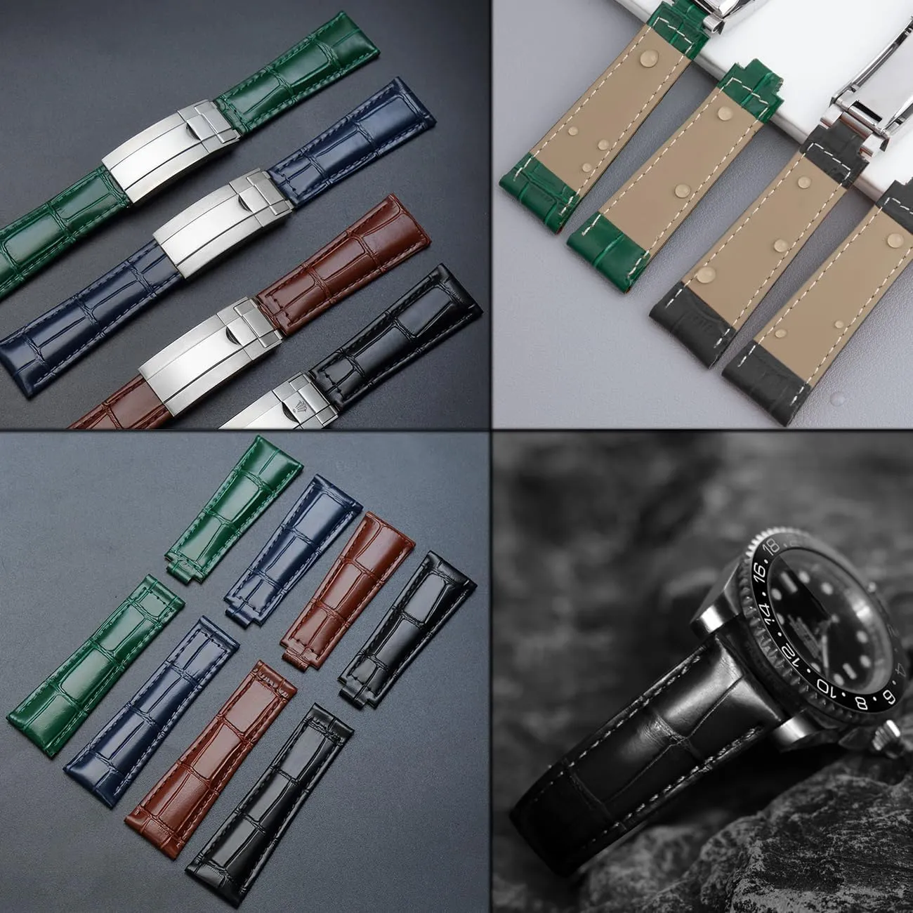 Leather Watch Strap Replacement Bands Straps with Oyster Perpetual Deployment Clasp scent vocal inhabit Juntan 20mm Watch Band Leather for Men Women, Premium Calfskin Genuine 