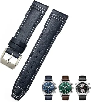 Leather Watchband Suitable For IWC Pilot Watches Portugieser Bracelets Mark 18 Soft Blue Strap 20mm 21mm hoof tempt wingless predatory Cowhide 