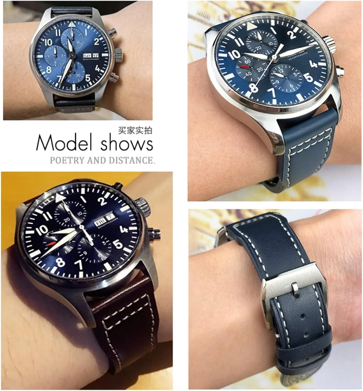 Leather Watchband Suitable For IWC Pilot Watches Portugieser Bracelets Mark 18 Soft Blue Strap 20mm 21mm hoof tempt wingless predatory Cowhide 
