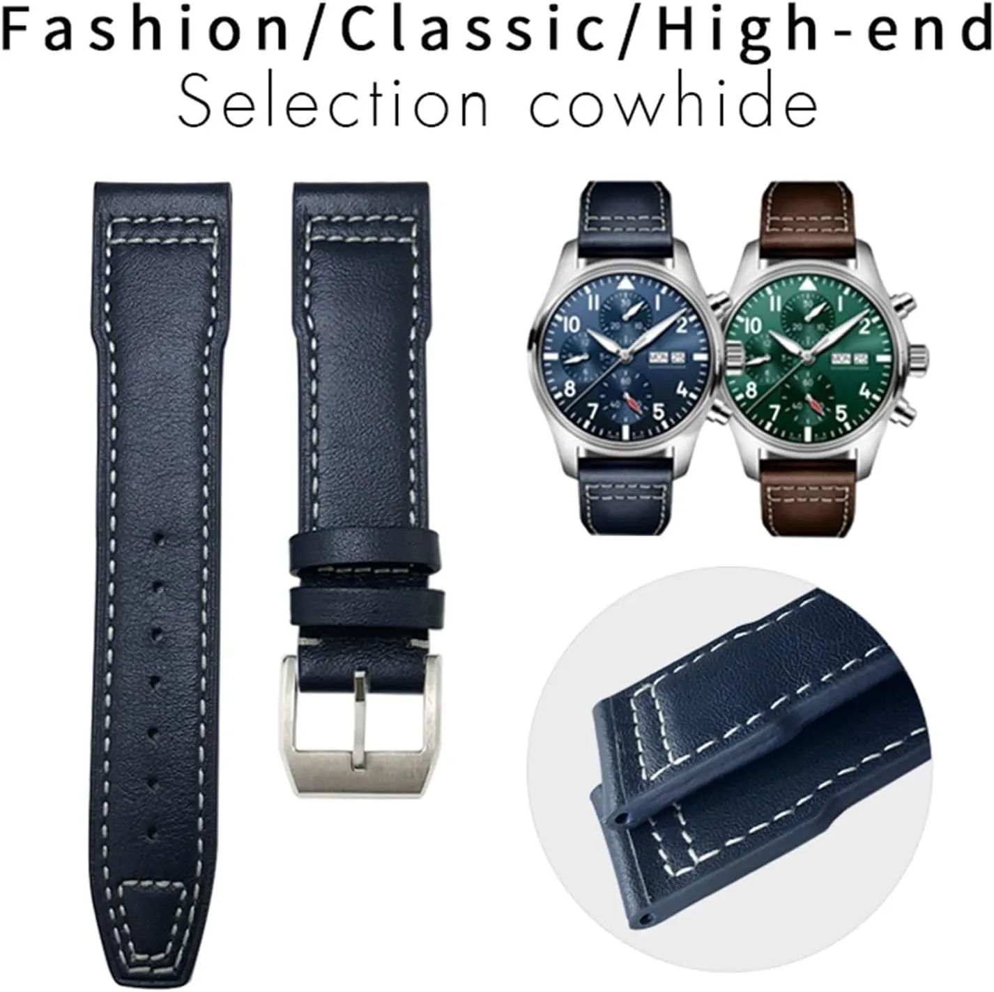 Leather Watchband Suitable For IWC Pilot Watches Portugieser Bracelets Mark 18 Soft Blue Strap 20mm 21mm hoof tempt wingless predatory Cowhide 