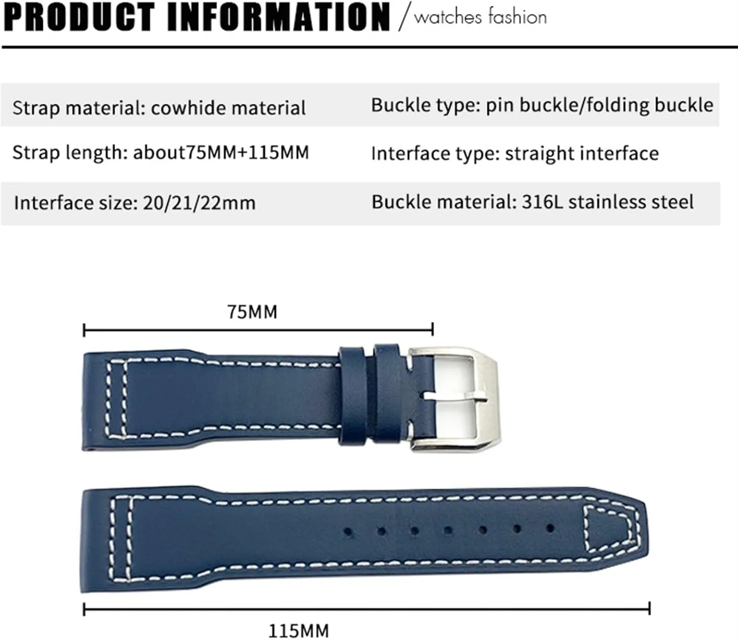 Leather Watchband Suitable For IWC Pilot Watches Portugieser Bracelets Mark 18 Soft Blue Strap 20mm 21mm hoof tempt wingless predatory Cowhide 
