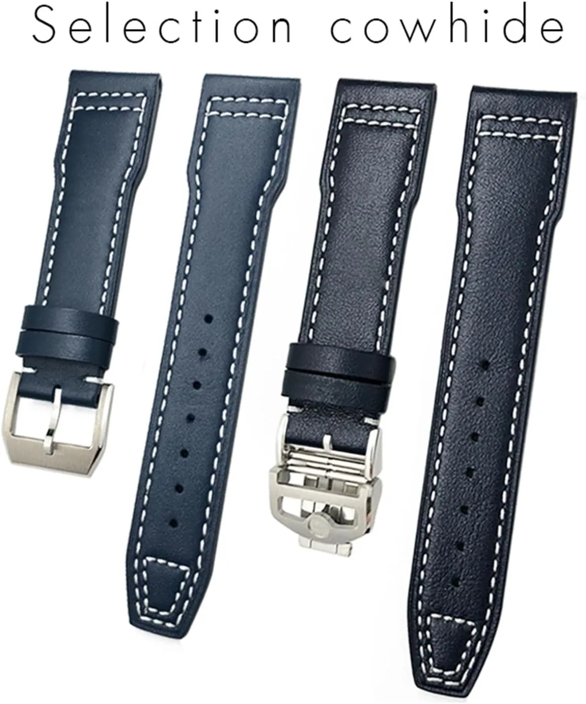 Leather Watchband Suitable For IWC Pilot Watches Portugieser Bracelets Mark 18 Soft Blue Strap 20mm 21mm hoof tempt wingless predatory Cowhide 