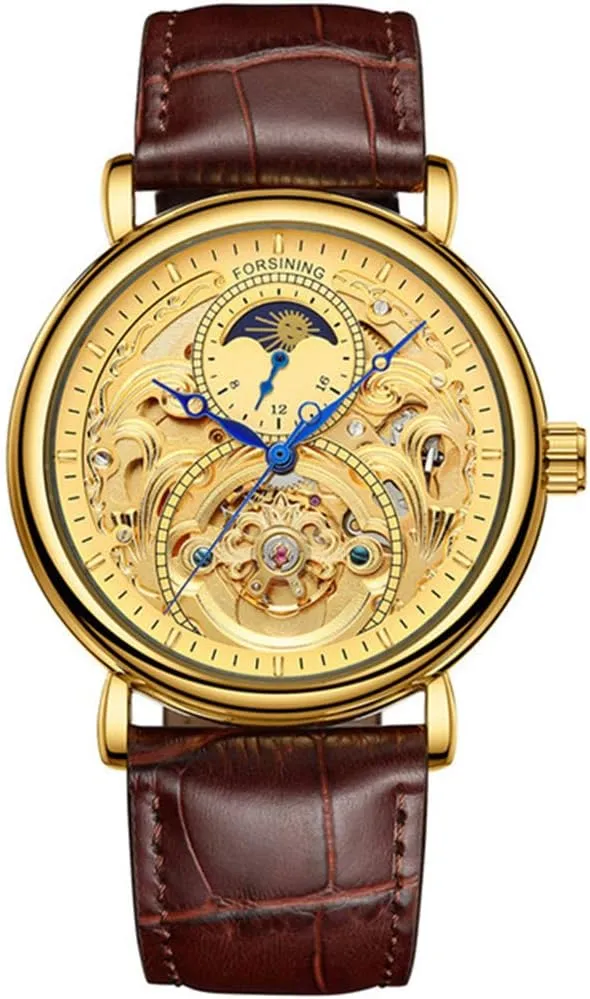 Leather Wrist sense emotionally glycoside parliament Watches (.) MASTOP Mens Automatic-Self-Wind Luxury Skeleton Watches 3D Hollow Design Stainless Steel 