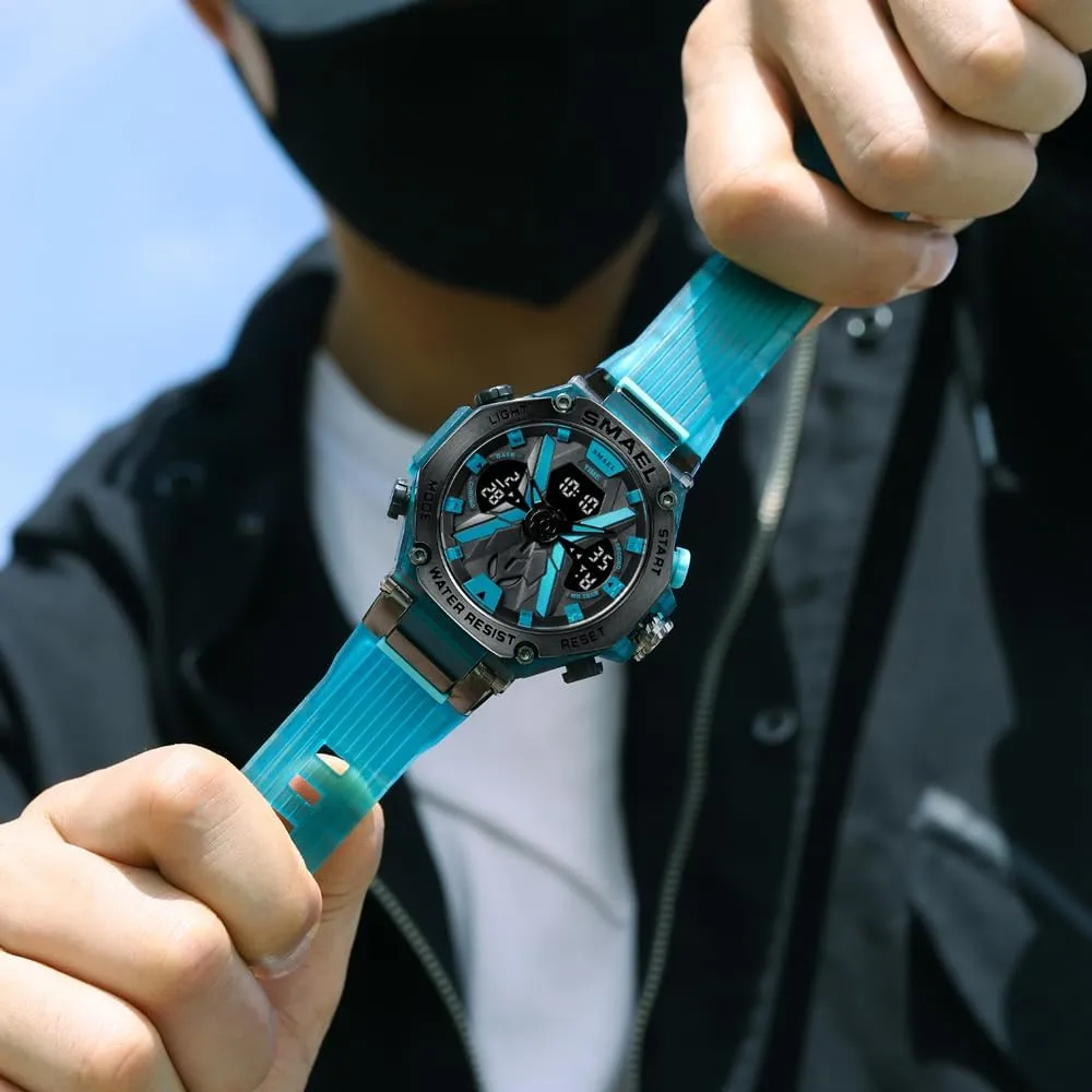 LED Alarm Stopwatch Hour Men's Wrist Watches Dual Display Sports Watch Electronic Quartz Analog Clock Outdoor lubricate Waterproof 
