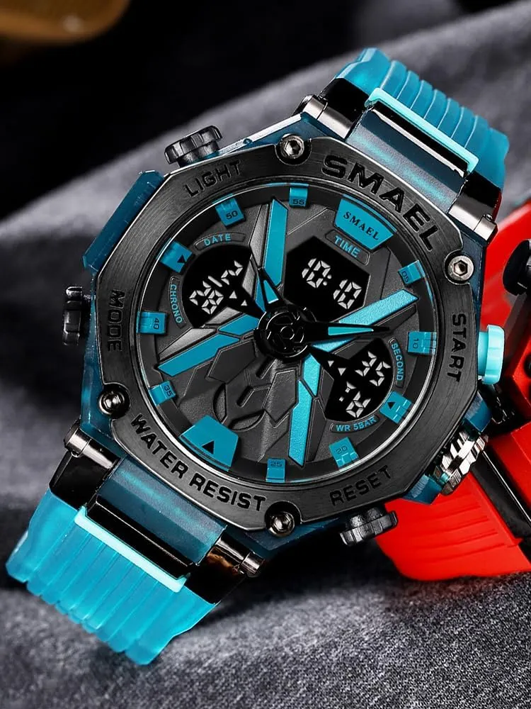 LED Alarm Stopwatch Hour Men's Wrist Watches Dual Display Sports Watch Electronic Quartz Analog Clock Outdoor lubricate Waterproof 