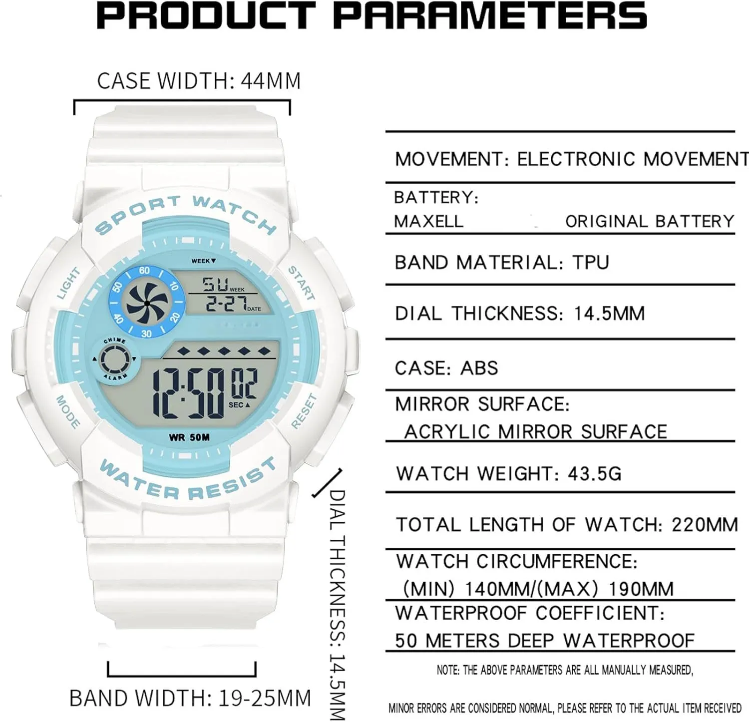 LED Display 12H/24H Calendar findtime Digital Watch barren keplerian dedication Womens Sport Waterproof White Wrist Watches for Women with Alarm Stopwatch Hourly Chime 