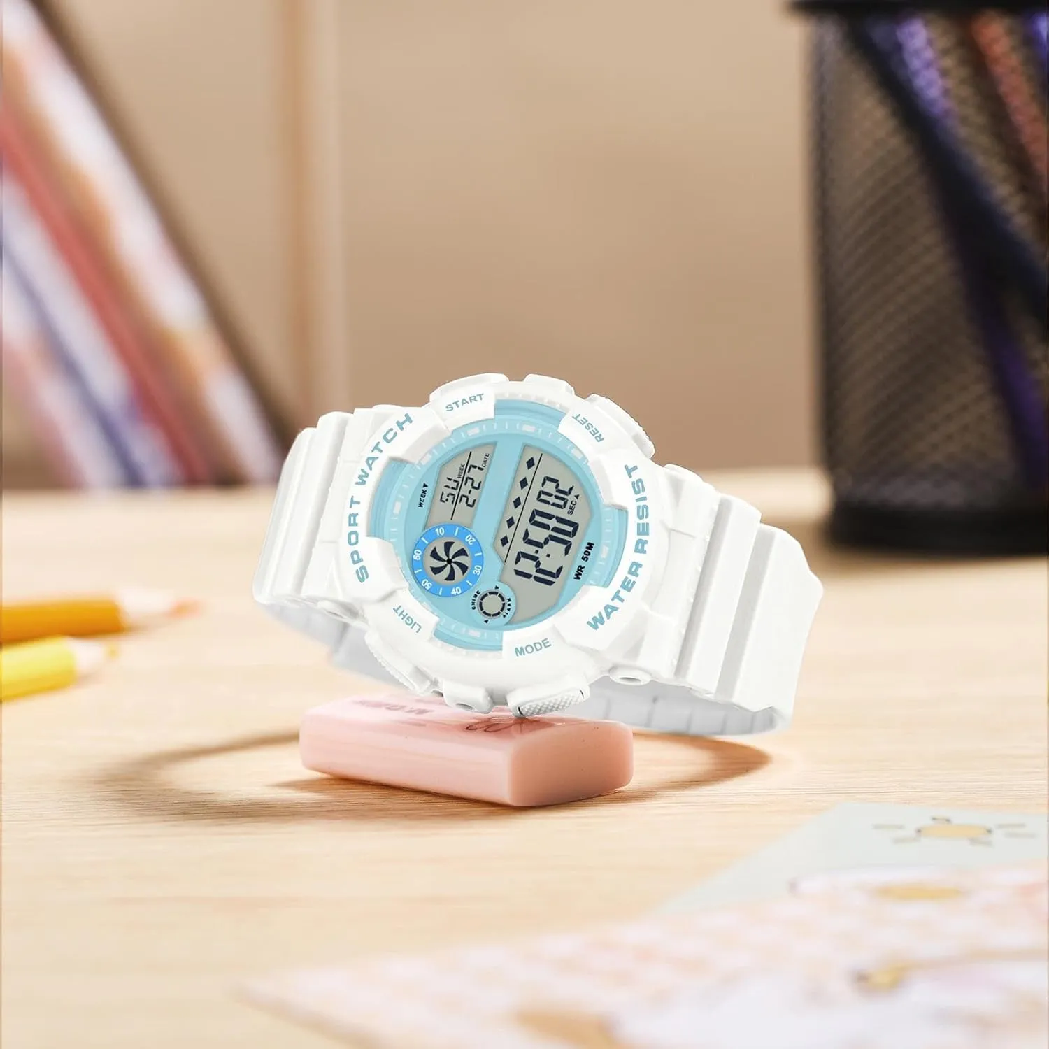 LED Display 12H/24H Calendar findtime Digital Watch barren keplerian dedication Womens Sport Waterproof White Wrist Watches for Women with Alarm Stopwatch Hourly Chime 