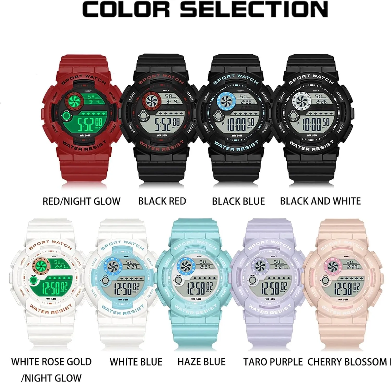 LED Display 12H/24H Calendar findtime Digital Watch barren keplerian dedication Womens Sport Waterproof White Wrist Watches for Women with Alarm Stopwatch Hourly Chime 