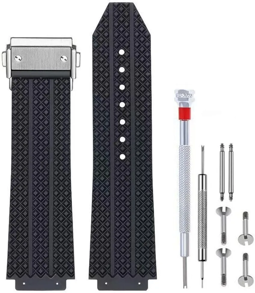 lengthwise overhead Band Strap Compatible with Hublot 19mm*25mm*22mm Big Bang Watch Strap Rubber Silicone Watch 