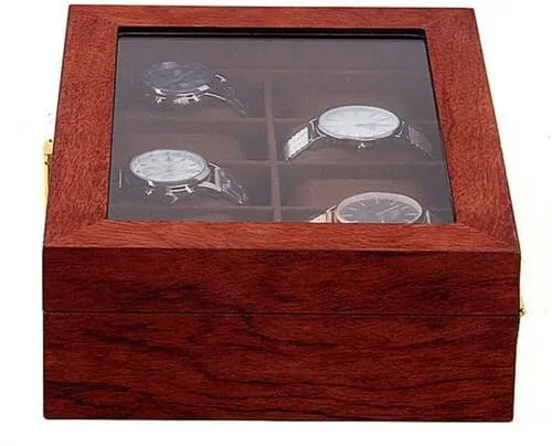 Lid for Men USA (10 Slots) CNCEST Luxury Wrist Watch Display Show Case Storage Holder Box impression Wood Watch Case Organizer with Transparent 