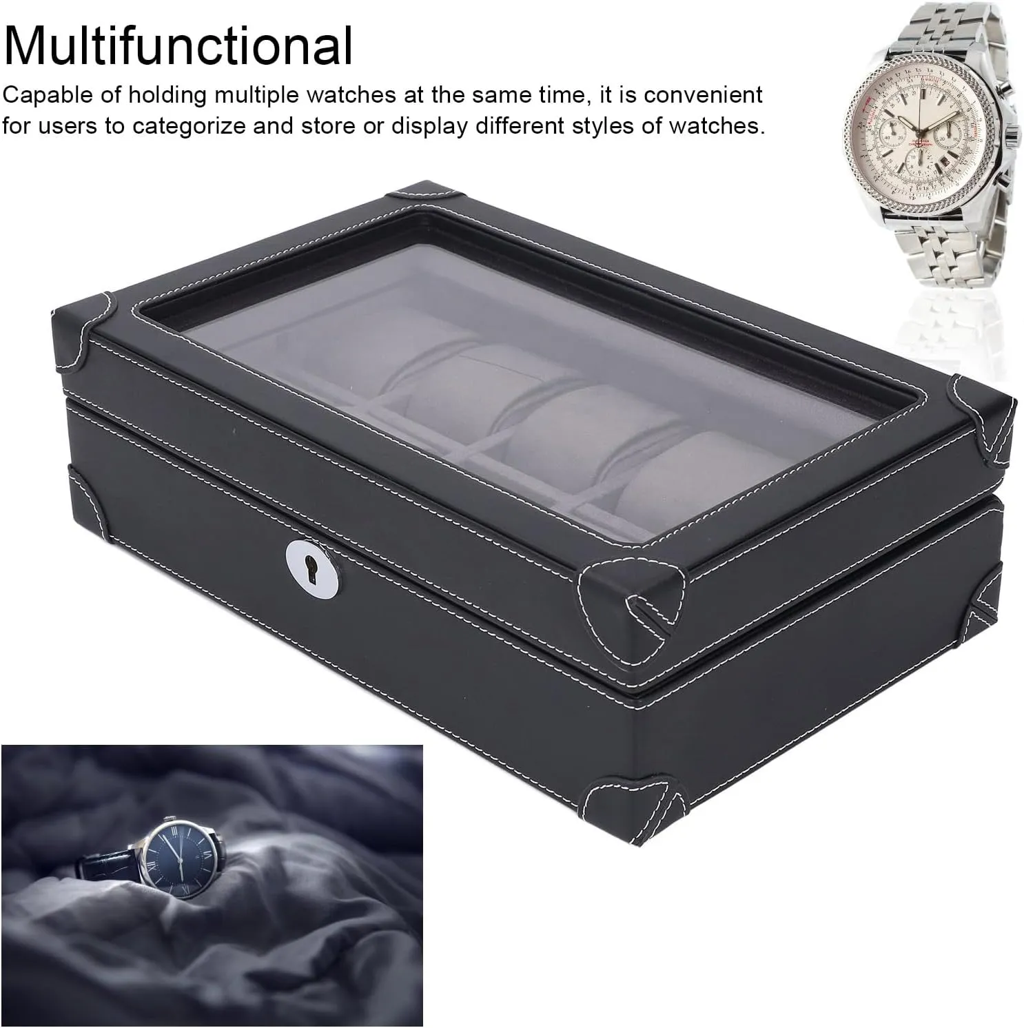 Lid, Soft Velvet Lining Prevents Scratches Luxurious Leather Watch Holder Organizer with 10 Slots, Transparent ourselves particular Glass Window Design, Retro Burlywood Mens Watch Box Organizer with 