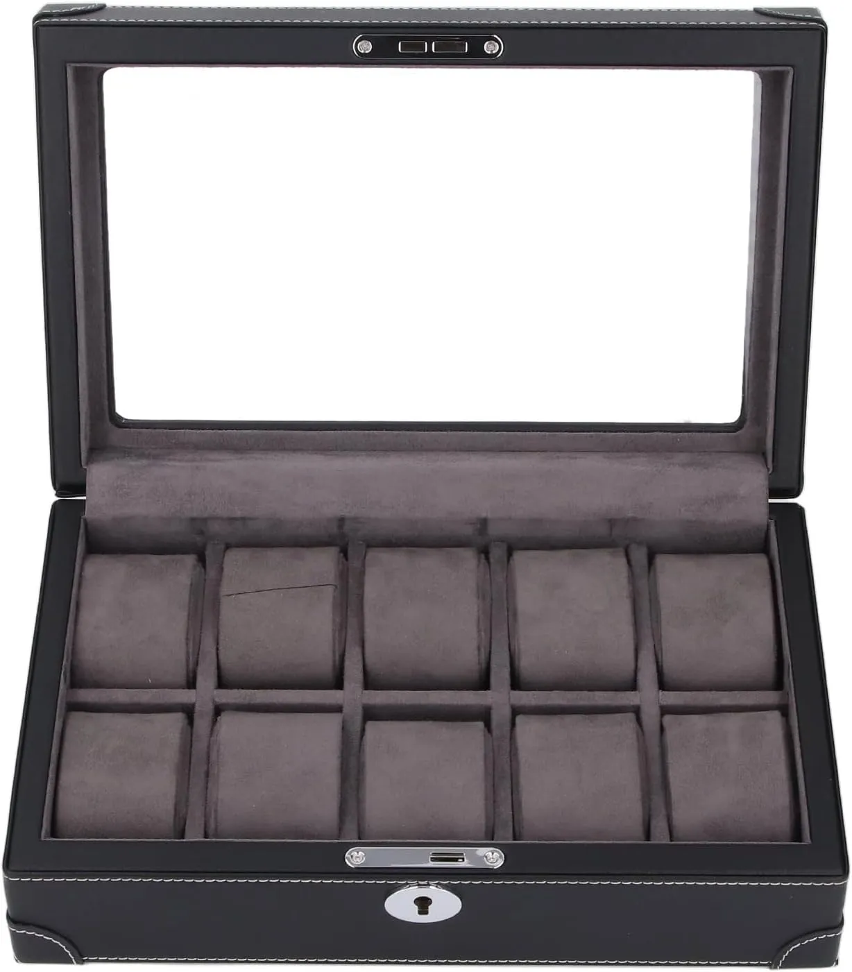 Lid, Soft Velvet Lining Prevents Scratches Luxurious Leather Watch Holder Organizer with 10 Slots, Transparent ourselves particular Glass Window Design, Retro Burlywood Mens Watch Box Organizer with 