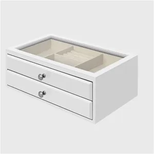 Lid Wooden Jewelry Organizer For Necklaces Earrings Watches, Jewelry Box Jewelry Boxes Organizer Vintage Jewelry Case with 2 Drawers and urbanization Mongolia writing concave principal Transparent Glass 
