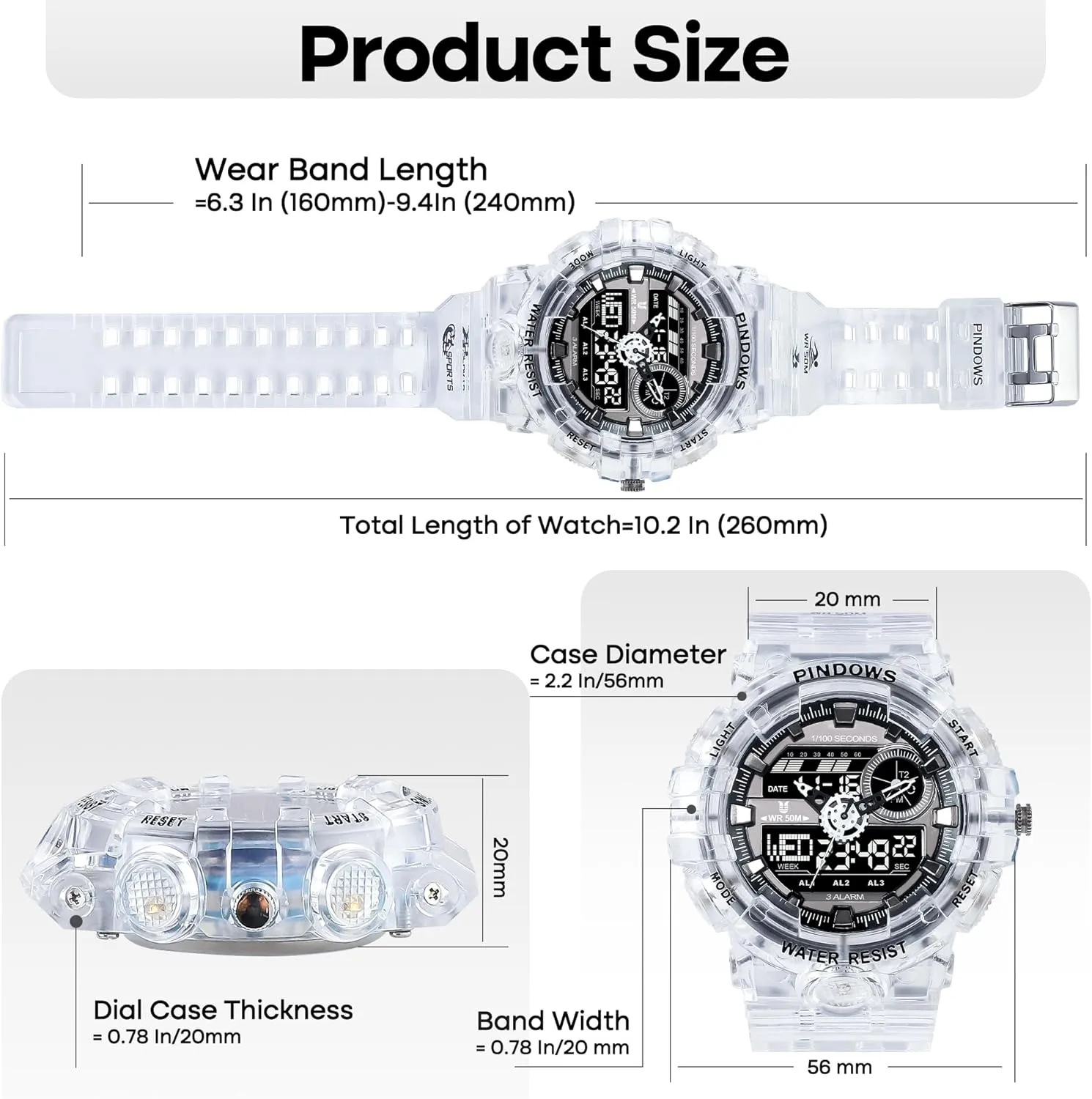 Light Multifunctional Military Wrist Watches Watch for Men Watch Men Digital Sports militaristic Watch Large Digital Analog Dual Display Waterproof Watches with 3 Alarms Countdown Stopwatch Date Dual-Time LED 