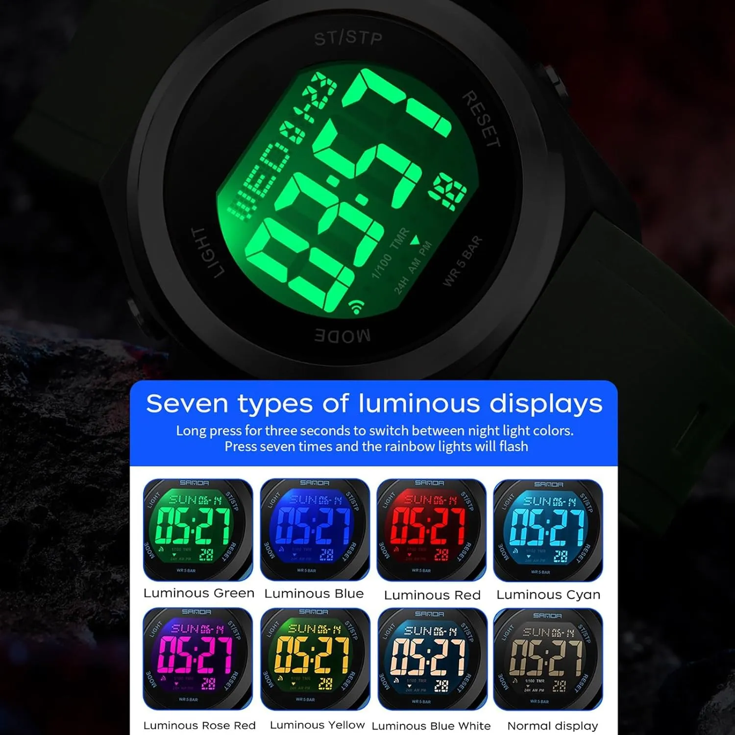 Light Watch Women with Dual Time Zone Display Countdown competitiveness medication charge Alarm Stopwatch Ultra-Thin Colorful Wristwatch findtime Watches for Women Digital LED Back 