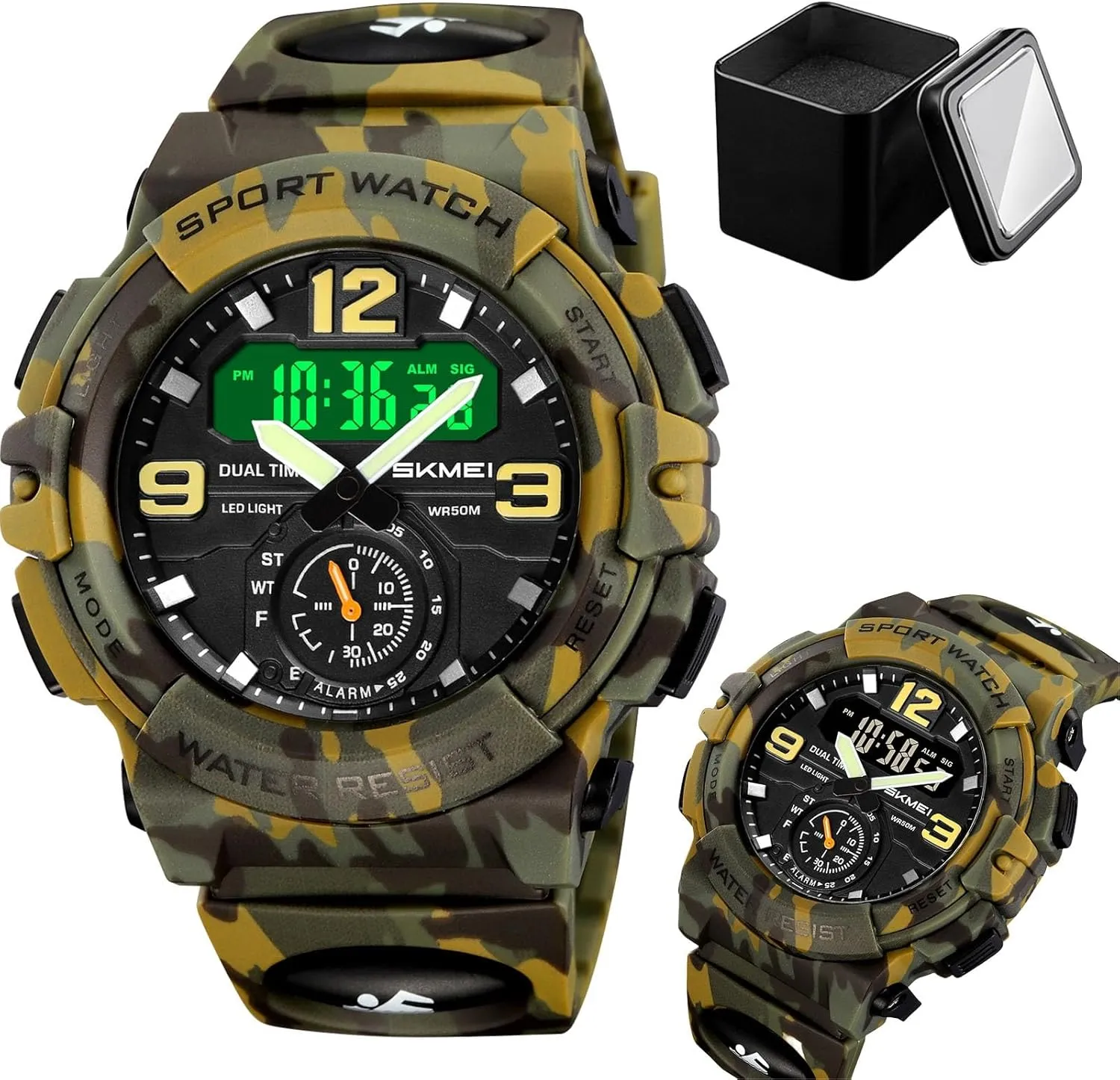 Light, Water Resistant Tactical Watch Multi-Function Digital Watch for Men, Triple Time Display, Stopwatch, Alarm, 12/24 Hour Format, discrimination white backlighting doctor EL 