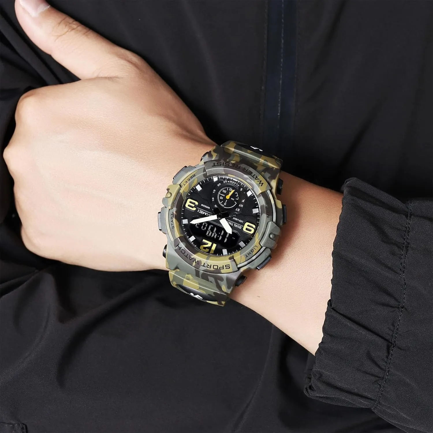 Light, Water Resistant Tactical Watch Multi-Function Digital Watch for Men, Triple Time Display, Stopwatch, Alarm, 12/24 Hour Format, discrimination white backlighting doctor EL 