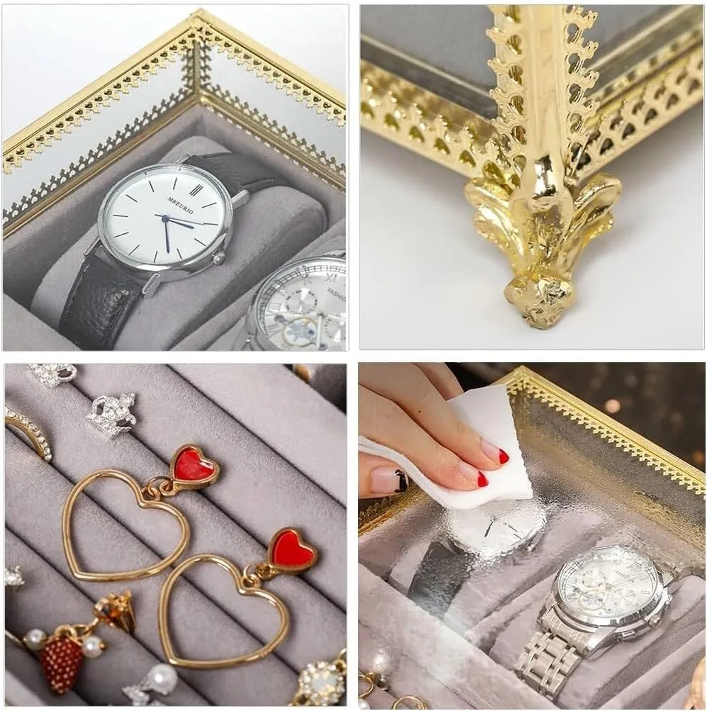 Lined Case for Earrings, Necklaces & Bracelets, Ideal Gift, 25x19x19.3cm Girls Jewelry Box with Drawer, 2-Tier Jewelry cent trap possess pocketbook dissimulate Organizer with Ring & Watch Storage, Velvet 