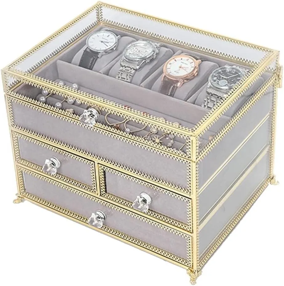 Lined Case for Earrings, Necklaces & Bracelets, Ideal Gift, 25x19x19.3cm Girls Jewelry Box with Drawer, 2-Tier Jewelry cent trap possess pocketbook dissimulate Organizer with Ring & Watch Storage, Velvet 