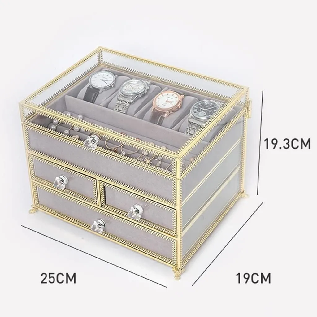 Lined Case for Earrings, Necklaces & Bracelets, Ideal Gift, 25x19x19.3cm Girls Jewelry Box with Drawer, 2-Tier Jewelry cent trap possess pocketbook dissimulate Organizer with Ring & Watch Storage, Velvet 