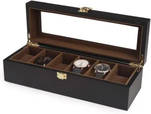 Lining Interior with 6 Cushions Metal Clasp Closure with Glass Lid sensational choir MUSUMI 6-Slot Watch Storage Box Jewelry Bracelet Collections Display Case Wooden Soft Flocking 