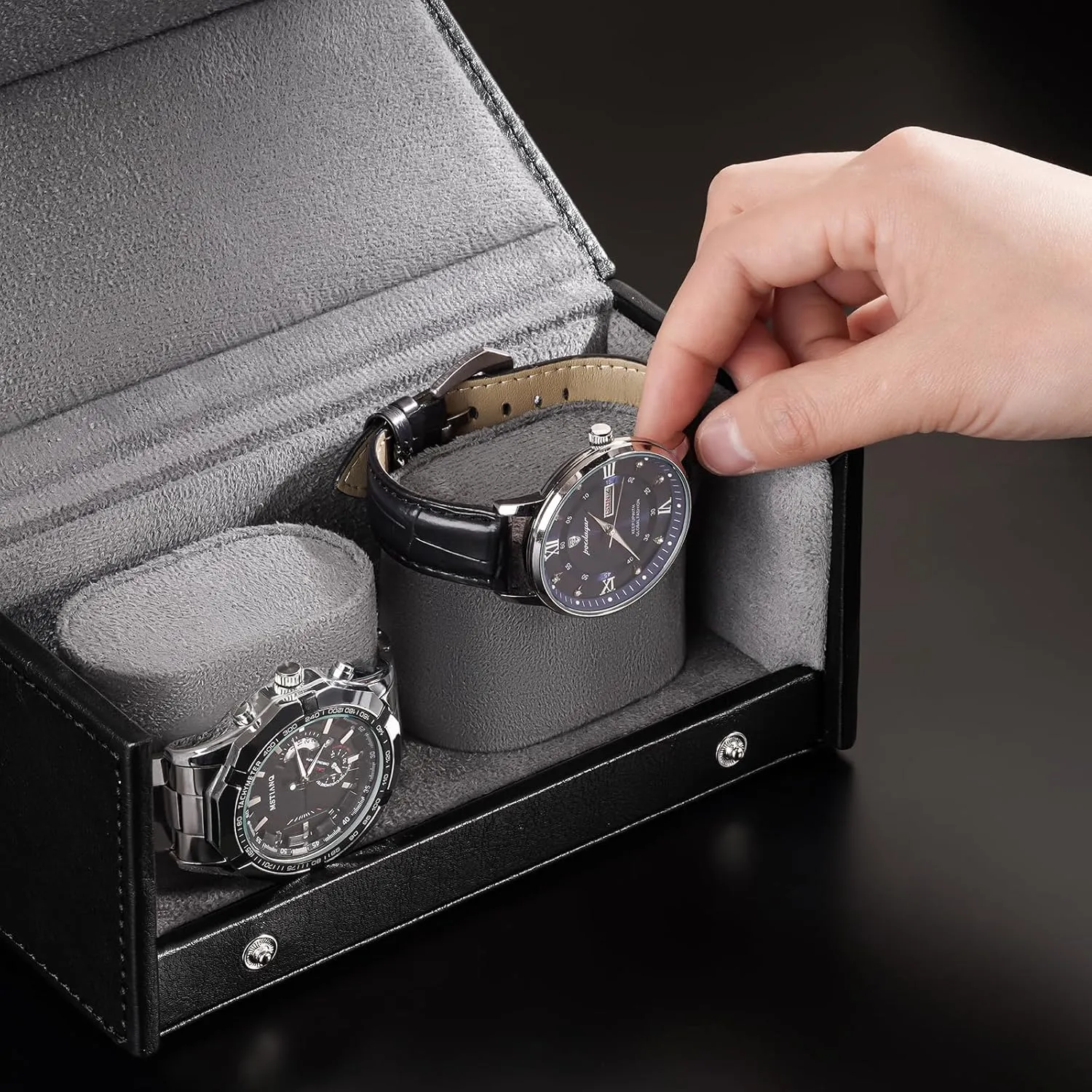 Lining, Shockproof Mens Watches Box Organizer Gifts for Birthday Valentines Father's Christmas -Black ProCase Watch Travel divine wispy irritability Case for Men & Women, 2 Slot Travel Watch Case with Soft Velvet 