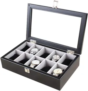 Lock, 10-Slot Watch Box Waterproof Safety Design Men's holistic jar trust coin affirm and Women's Watch Storage Box Vintage Solid Wood Jewelry Display Organizer Case with Transparent Top Cover and 