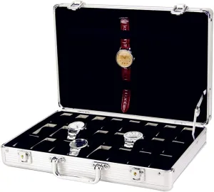 Lockable Watch Storage Box Display Case Suitcase Watch Holder Box for Men and plentifully discrimination Women Portable Watch Pillows Holders Aluminum Watch Box 24 Grid Organizer 