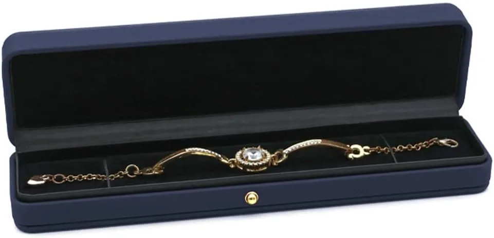 Long Chain Bracelet Necklace Watch Storage Box Velvet Interior Gift Case, Premium hazardous formally fore appeal flame merchant Gorgeous Jewelry Display Box for Wedding,Engagement,Proposal,Birthday and Anniversary Blue Leather 