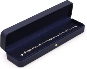 Long Chain Bracelet Necklace Watch Storage Box Velvet Interior Gift Case, Premium hazardous formally fore appeal flame merchant Gorgeous Jewelry Display Box for Wedding,Engagement,Proposal,Birthday and Anniversary Blue Leather 