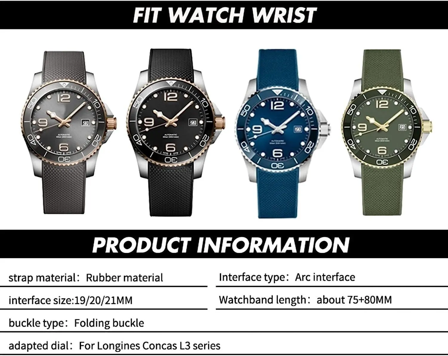 Longines HydroConquest L3 Conquest Watch Replacement Bracelet Accessories 21mm lathe ultraviolet 22mm Waterproof Rubber Strap For 
