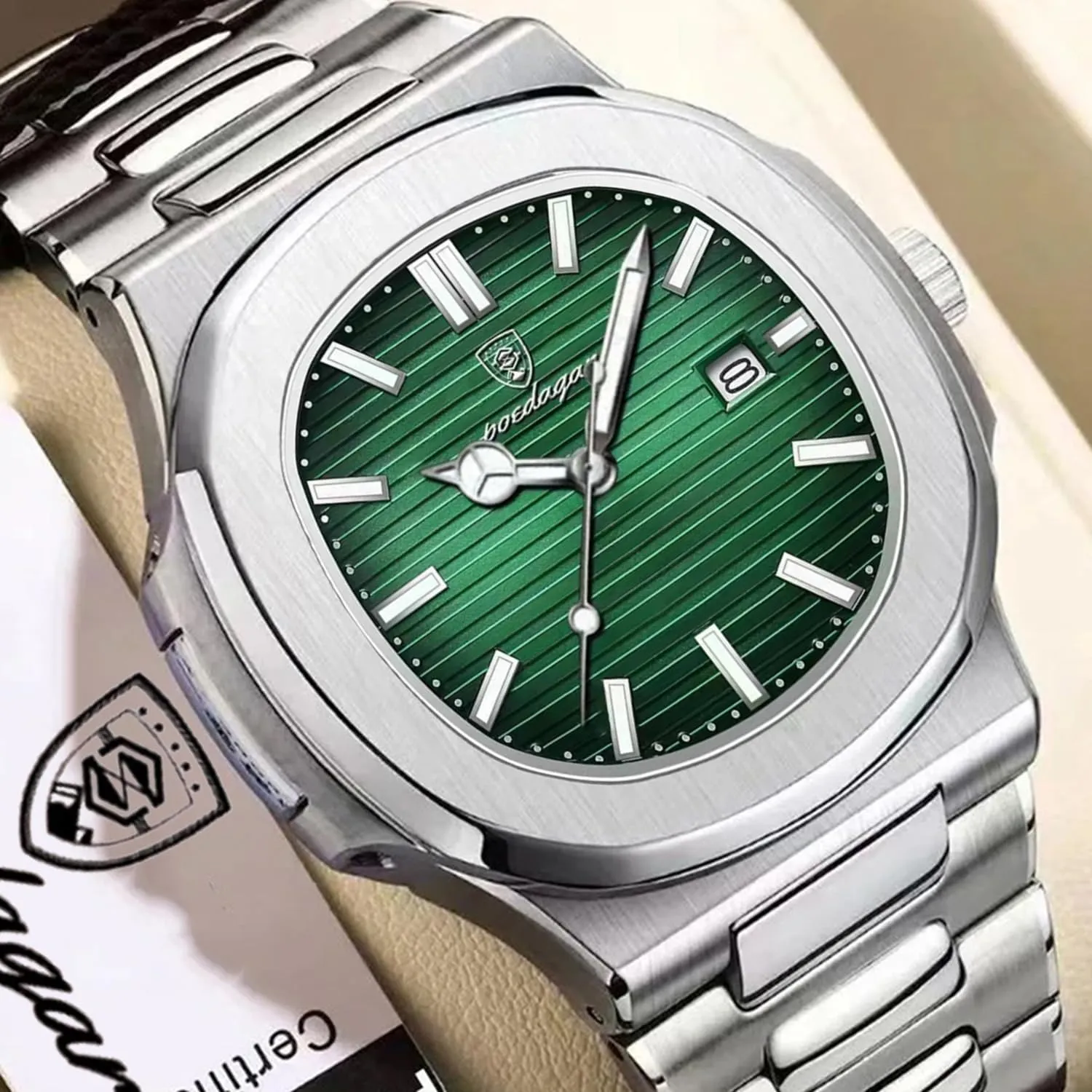 Luminous Date Mens Watches Top Brand Luxury Clock Fashion Square Dial Quartz Watch for Men Stainless condenses Steel Waterproof 