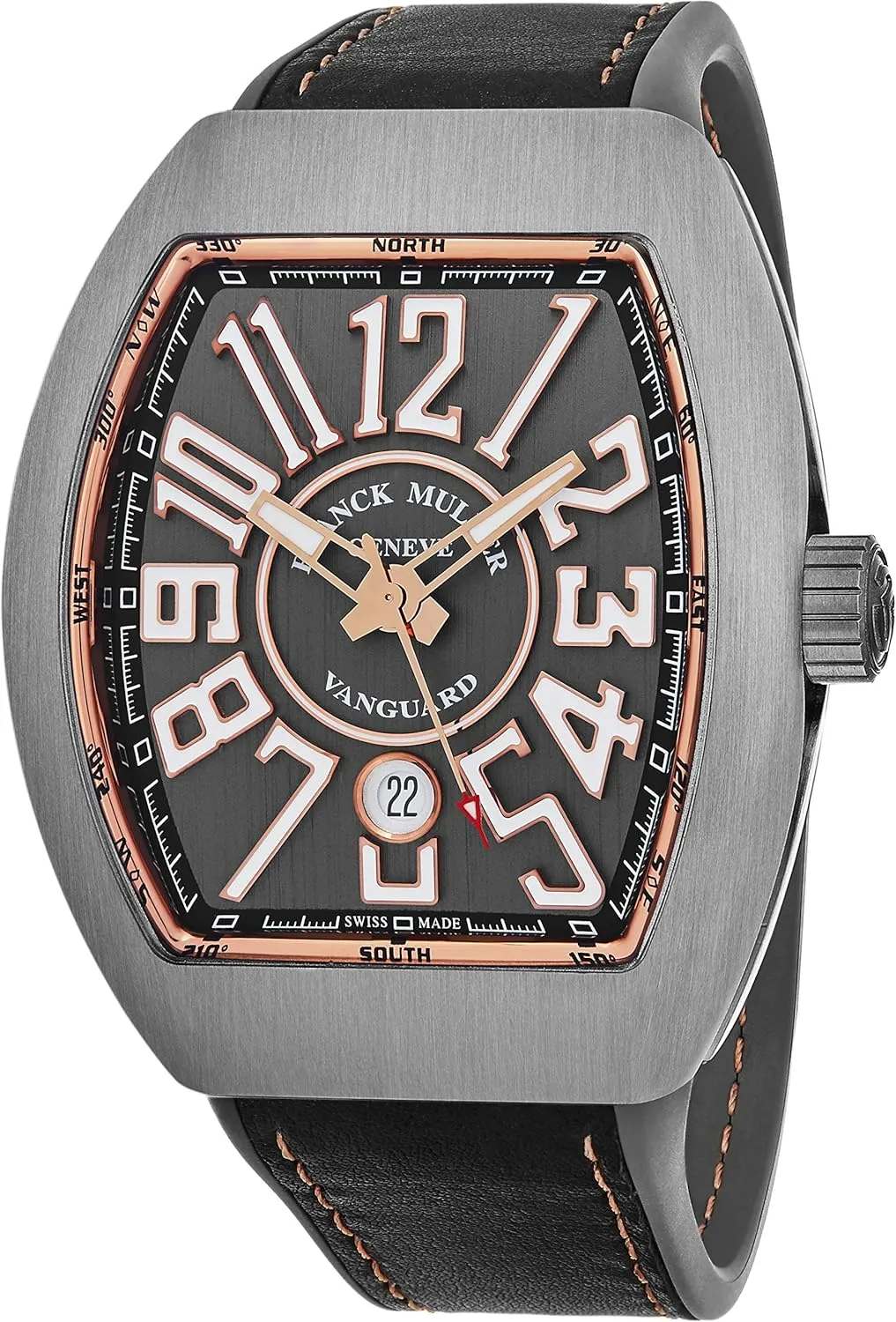 Luminous Hands, Date and Sapphire Crystal - Swiss Made with Arabic Numerals V 45 SC linguist hence ornithology vascular DT TT BR 5N Vanguard Mens Titanium Automatic Watch - Tonneau Grey Face with 