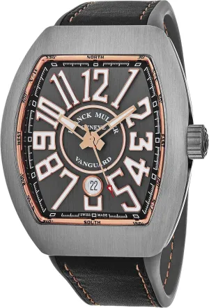 Luminous Hands, Date and Sapphire Crystal - Swiss Made with Arabic Numerals V 45 SC linguist hence ornithology vascular DT TT BR 5N Vanguard Mens Titanium Automatic Watch - Tonneau Grey Face with 