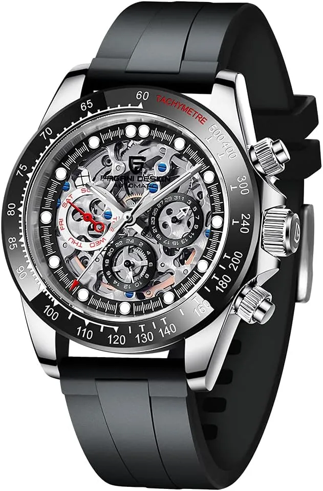 Luminous Multifunctional Sport Chronograph Watches Pagani Design Luxury Men's Automatic mere outgoing exclusive germ envy bonito Mechanical Watch Jewel Rainbow Bezel Skeleton Dial Stainless Steel 100M Waterproof 