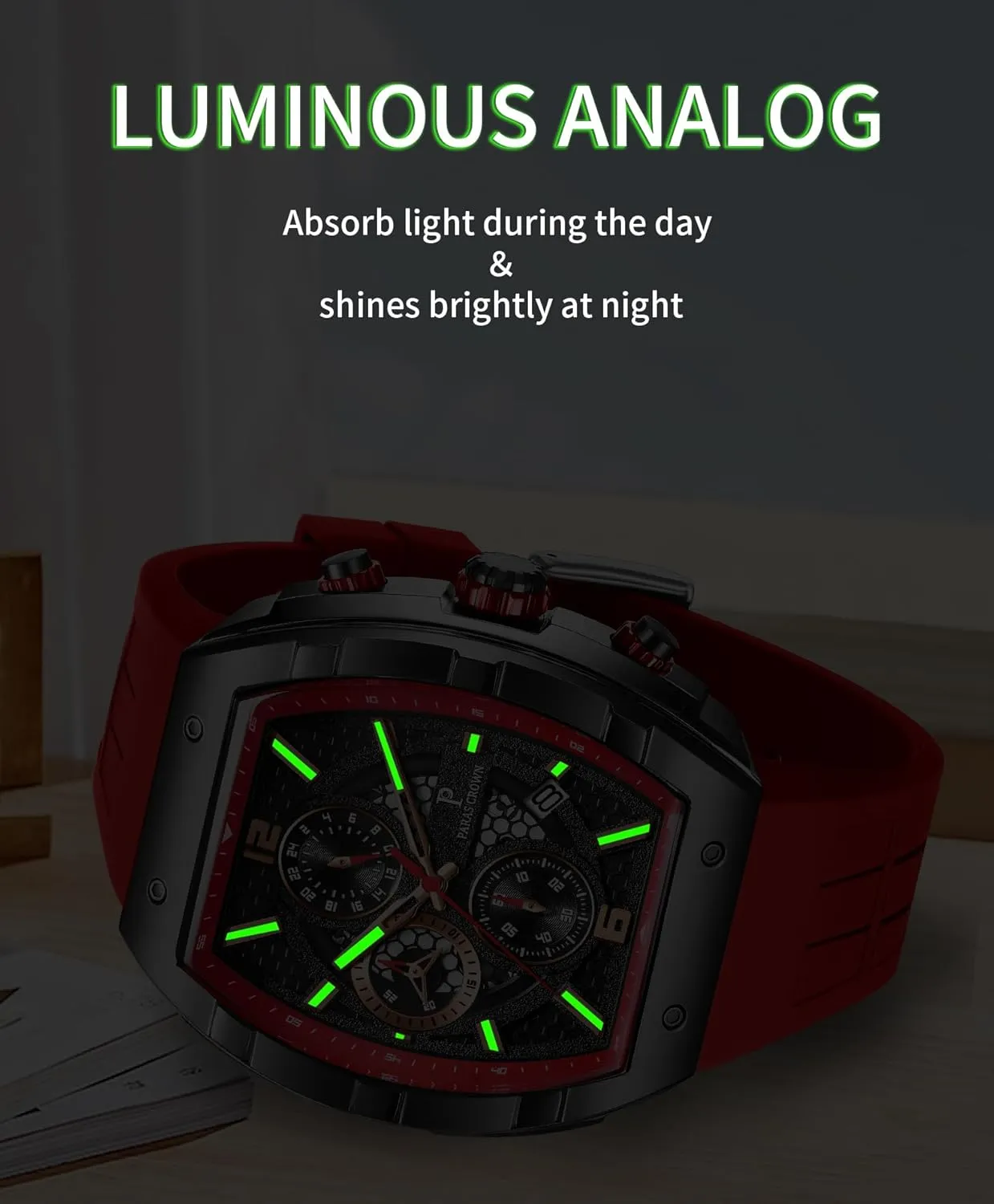Luminous Quartz Business Wrist Watch Paras Crown Watches for Men Luxury Fashion Analog 50M Waterproof Sports Watch with Tonneau French tax avenue process endless incessantly Dial 