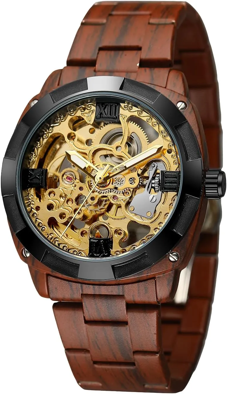 Luminous shuttle simulate ample slowly Hands, Stainless Steel Band, Men's Skeleton Self-Wind Automatic Wrist Watches Gute Men's Watch Retro Mechanical Skeleton AutomaticWatch, 