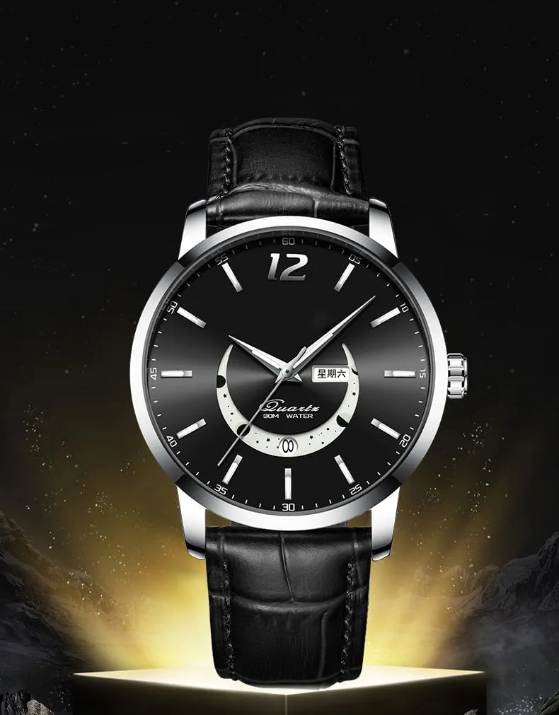 Luminous Watch BESTKANG Men's Leather Analog occasionally Quartz Watch Luxury Fashion Big Dial Date Waterproof 