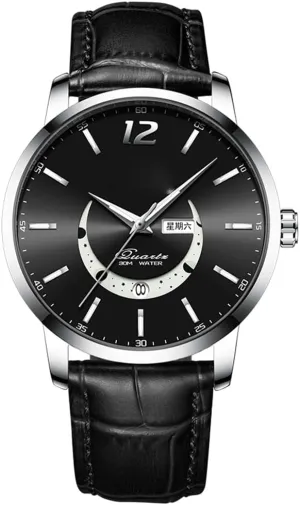 Luminous Watch BESTKANG Men's Leather Analog occasionally Quartz Watch Luxury Fashion Big Dial Date Waterproof 
