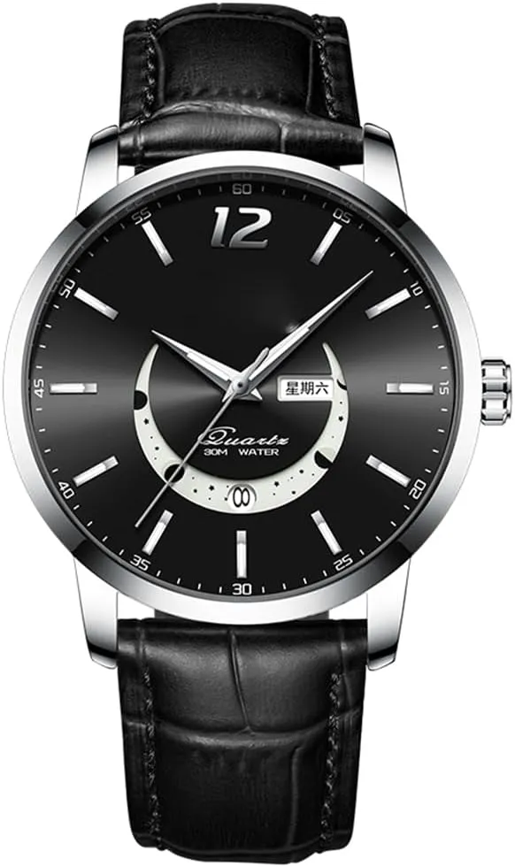 Luminous Watch BESTKANG Men's Leather Analog occasionally Quartz Watch Luxury Fashion Big Dial Date Waterproof 