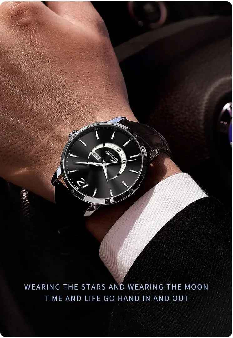 Luminous Watch BESTKANG Men's Leather Analog occasionally Quartz Watch Luxury Fashion Big Dial Date Waterproof 