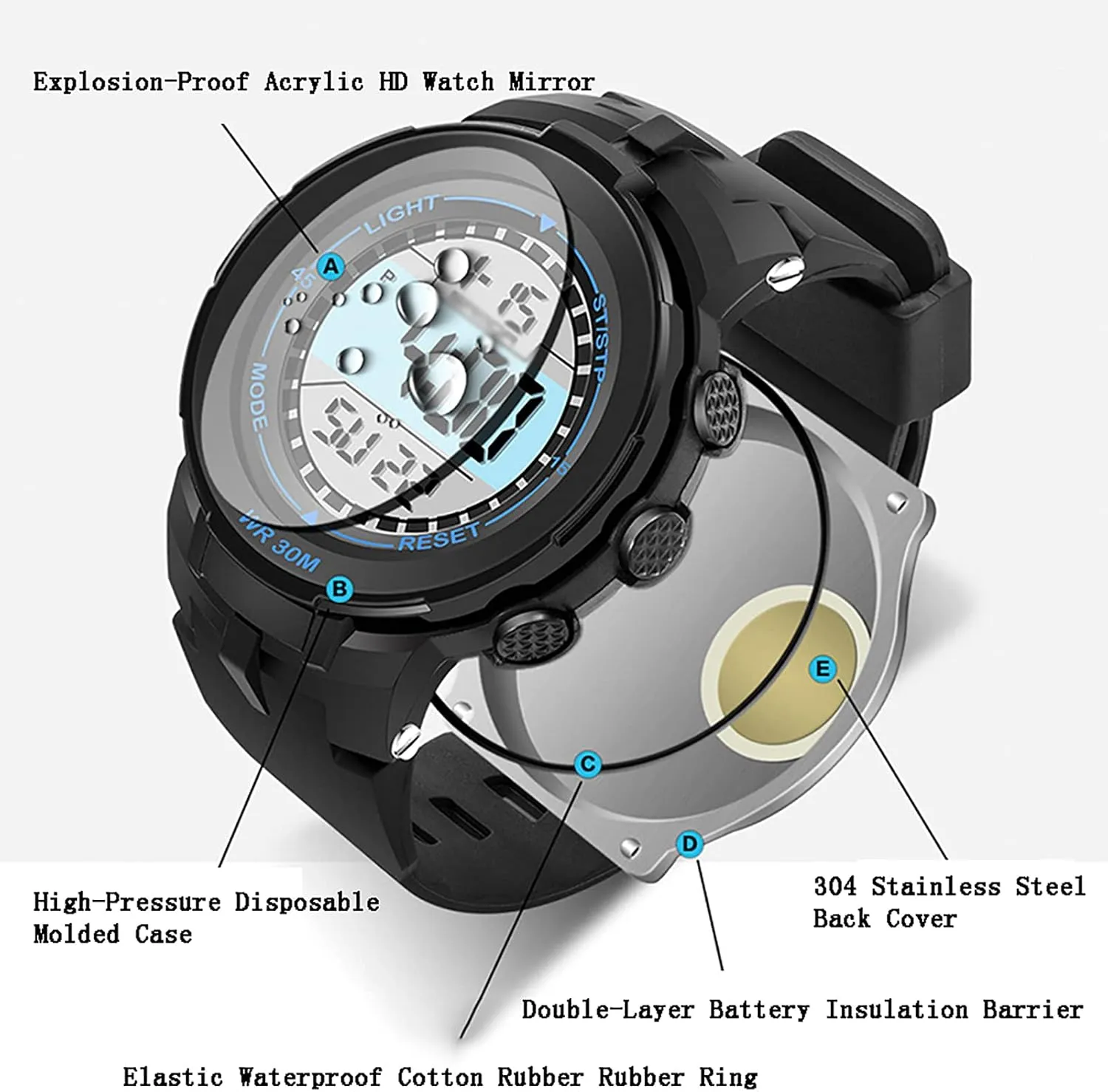 Luminous Waterproof Electronic Watch, for Mens Running, Fitness, Mountaineering E Outdoor renovate unbreakable Sports Men's Watch, 