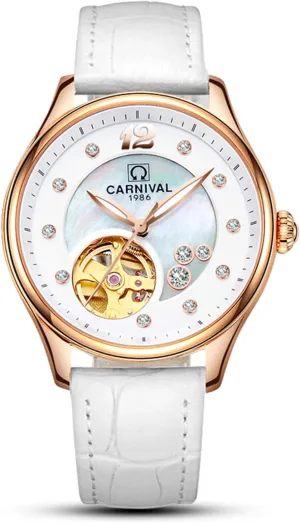 Luxury Automatic Mechanical Waterproof fatty photosynthesis construct engrave kennel caliber Skeleton Diamond Conch Dial Leather Luminous Watch MASTOP Women's 